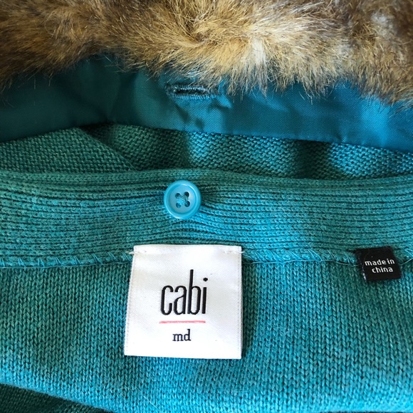 CAbi #3018 Tearoom Teal Cardigan with Faux Fur - Picture 7 of 8
